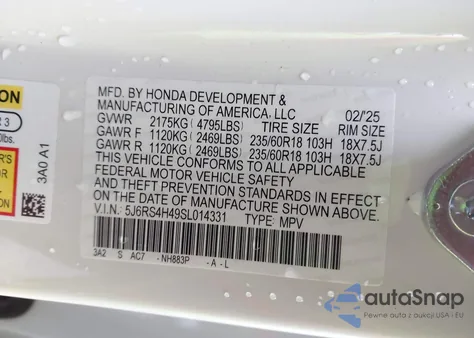 2025 Honda Cr-V Ex Awd from USA, damaged, VIN 5J6RS4H49SL014331